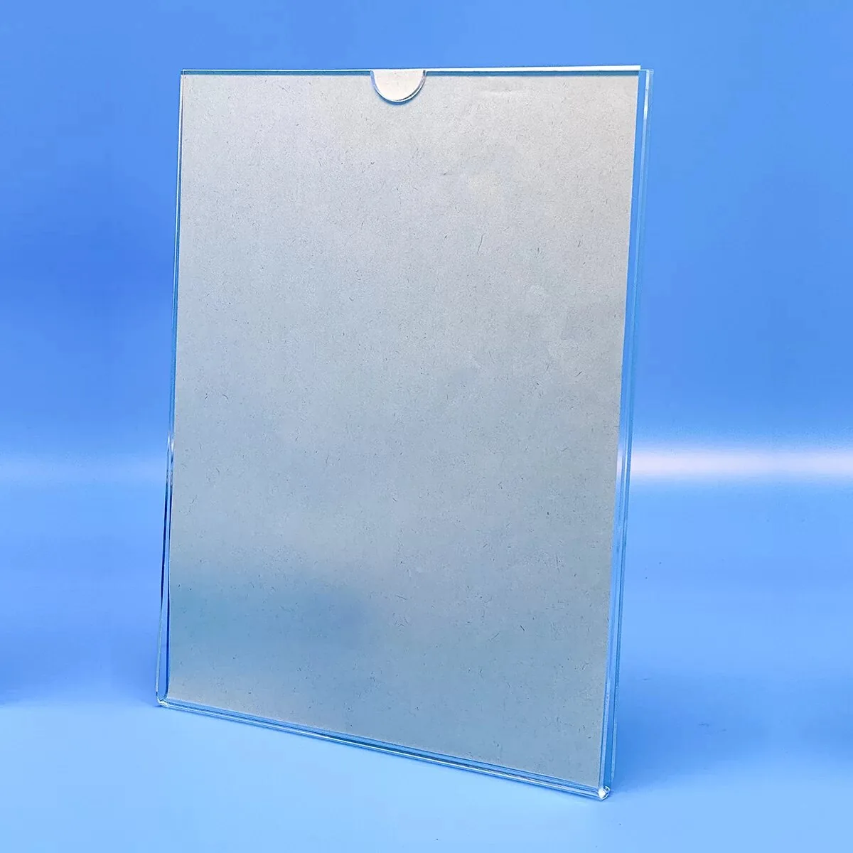 Hablador de pared acrílico A4 vertical transparente con muesca superior