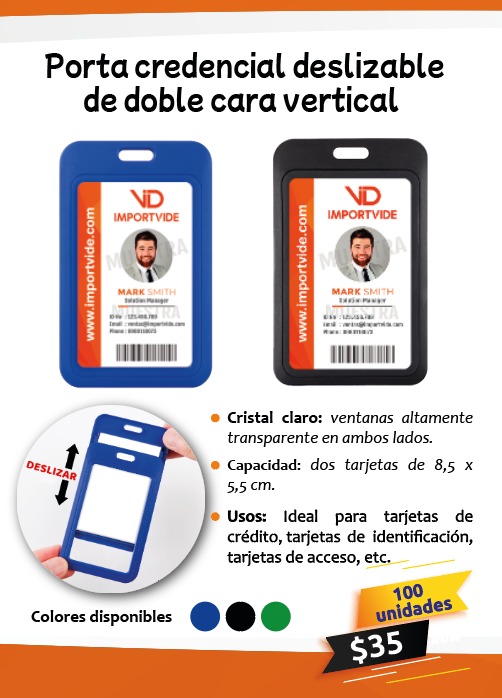 Portacredencial deslizable de doble cara vertical